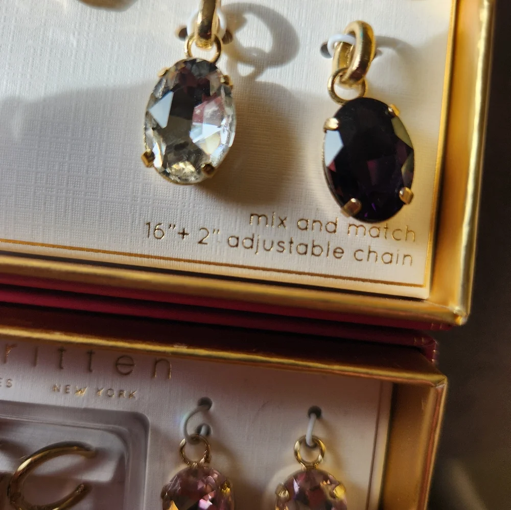Unwritten Interchangable Pendant Glass Charms Necklace Earrings Colored Gems NWT